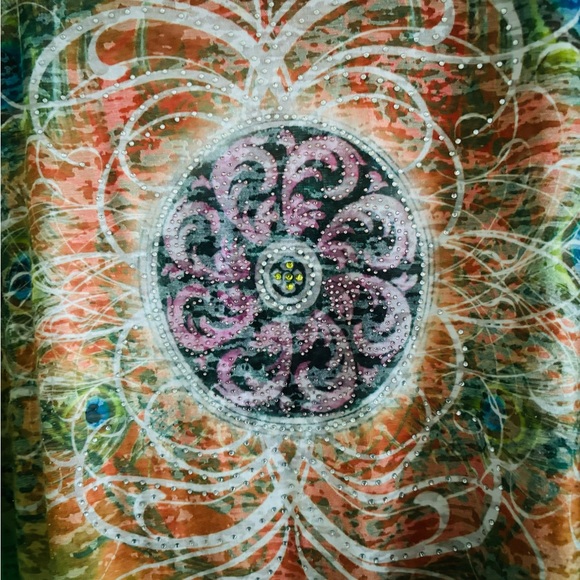 Reba Woman Plus Green Orange Boho Tie Dye Embellished Jeweled Tee Size 3X - Picture 6 of 8